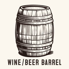 Wine beer barrel in Engraved Vintage Style