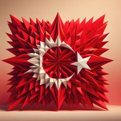 Turkey national flag in origami style, crafted to resemble a 3D folded paper structure, generative AI