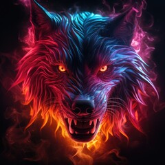 Naklejka premium A gorgeous light painting nightmare wolf high contrast detailed fantasy 8k vivid ultra detail evil