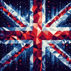 United Kingdom national flag in Polyart style, made up of geometric polygons, digital art. Created with generative AI