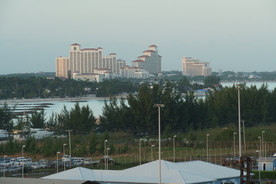 Nassau, Bahamas 12 03 2023: Impressive hotel building Grand Hyatt Baha Mar with luxurious suites and butler service situated in Caribbean island of Bahamas in city  and port Nassau. 