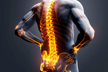 Back pain concept, spine hologram