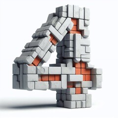 4 digit shape created from concrete and briks. AI generated illustration