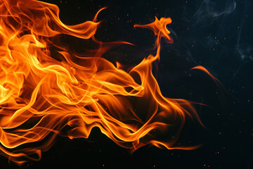 Orange flames, fire in front of a black background - obrazy, fototapety, plakaty