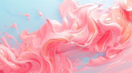 Abstract pastel coral pink color paint with pastel blue background. Fluid creative concept composition with copy space. Minimal natural luxury
