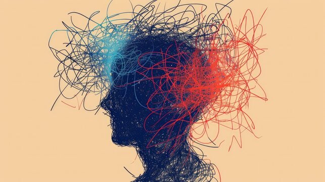 complicated abstract mind illustration. empty head with messy line inside. tangled scribble doodle vector path design