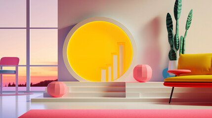 Miniature Modern Interior in 3D Render with Stylish Sunset Vibes