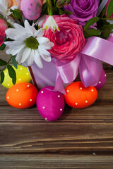 Happy easter! Flat Lay, postcard or Internet banner with Copy Space on Easter