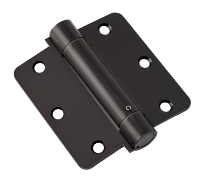 Black metal door hinge isolated on white bkg