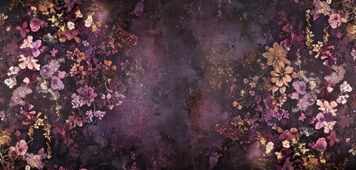 Deep plum serves as a regal backdrop for an intricate tapestry of abstract florals, offering a sense of opulence and sophistication on the solid wall.