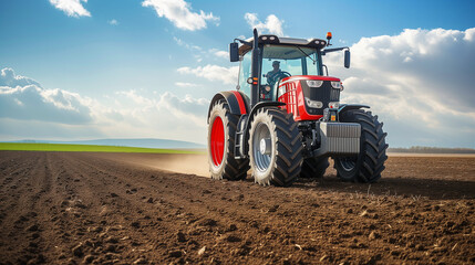 Tractor riding through sprawling fields