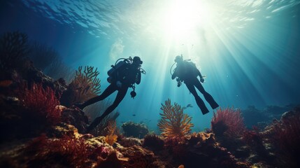 Naklejka na ściany i meble Diving in the ocean