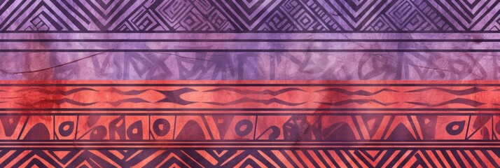 Periwinkle, terracotta, and magenta seamless African pattern, tribal motifs grunge texture on textile - obrazy, fototapety, plakaty