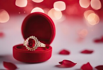 Valentine's Day red red engagement box background whitered ring Gold wedding wedding beautiful moment rose anniversary ring Banner Happy bokeh