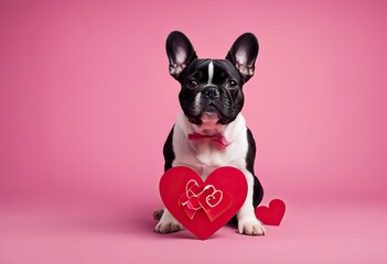 Valentine's Day photo kiss lips pink front dog Bulldog background prop French