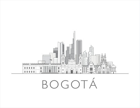 Bogota Colombia cityscape line art style vector illustration in black and white