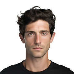 man with black shirt looking at camera on a transparent background png isolated