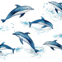 Naklejka premium a pattern of dolphins watercolor on a transparent background png isolated