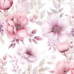 Pink watercolor botanical digital paper floral background in soft basic pastel tones