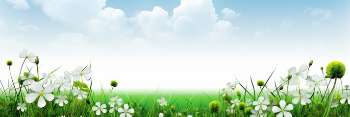 Outdoor flower meadow banner. nature spring clover landscape with space for text - obrazy, fototapety, plakaty