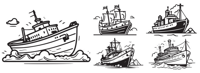 Fishing boats, wall decoration, vector for laser cutting and engraving