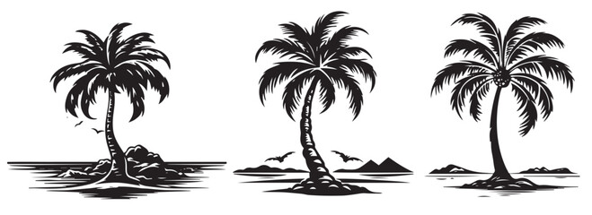 Silhouettes of palm trees - obrazy, fototapety, plakaty