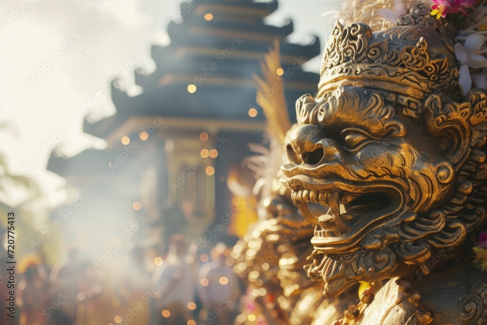 Poster a statue of a lion with a crown on its head. perfect for adding regal and majestic touch to any proj