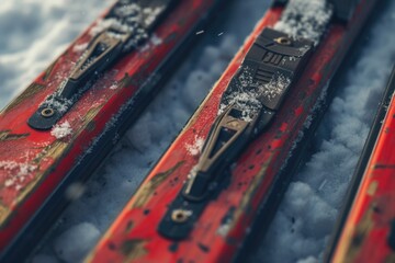 Skis resting in the snow, suitable for winter sports and outdoor activities