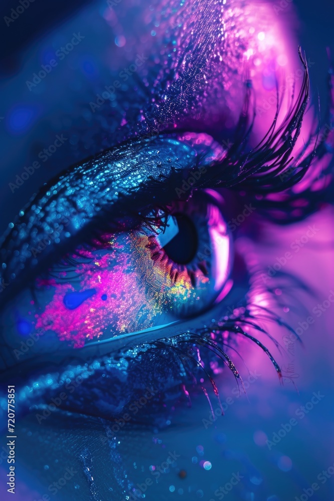 Aufkleber A close-up view of a person's eye with sparkling glitter. Perfect for adding a touch of glamour and sparkle to any project