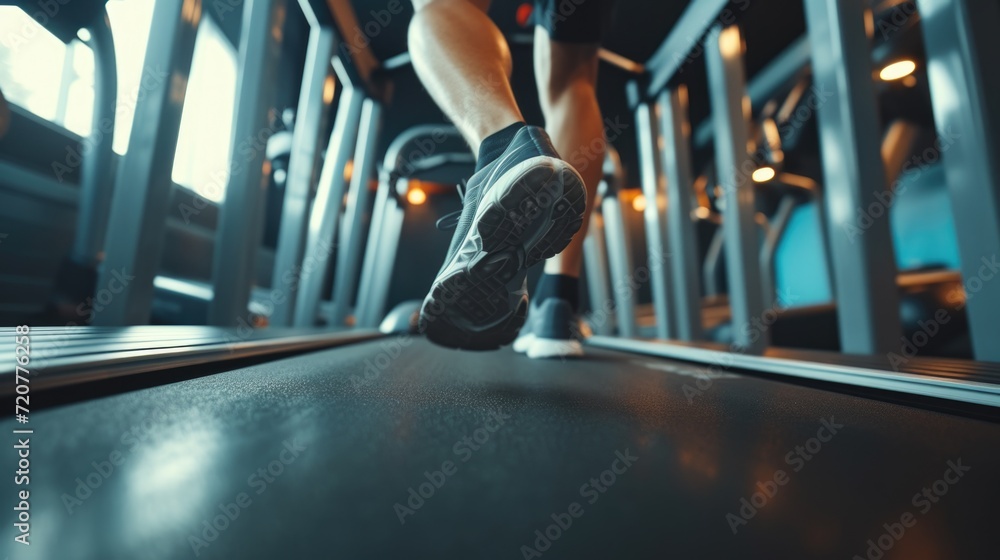 Aufkleber A close-up view of a person running on a treadmill. Suitable for fitness and exercise concepts