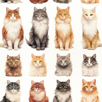 Seamless pattern with watercolor cats