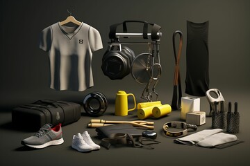 Stylish Fitness Gear and Accessories showcasing. Generative ai