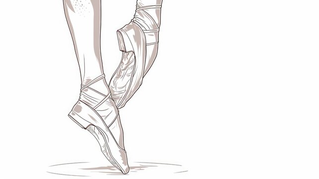 A drawing of a woman's legs in ballet shoes. Can be used for dance-related designs or as an illustration for articles about ballet