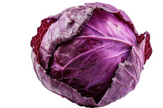 A detailed view of a purple cabbage head. This image can be used to depict fresh produce, healthy eating, or vegetable recipes