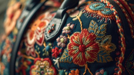 A close-up view of a purse with a beautiful floral design. Perfect for adding a touch of elegance to any outfit or for showcasing the latest fashion trends