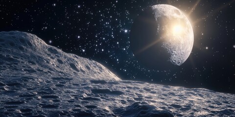 A view of the moon from the surface, perfect for space enthusiasts and educational materials - obrazy, fototapety, plakaty