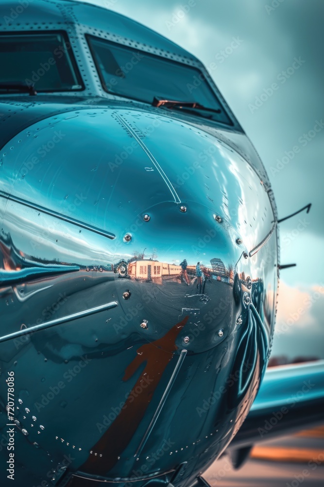 Aufkleber A detailed close-up view of the nose of an airplane. This image can be used to showcase aircraft details and features.