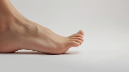 A detailed view of a person's foot on a clean white surface. Suitable for various uses