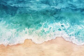 Fototapeta na wymiar A painting depicting a powerful wave crashing onto the sandy beach. Perfect for beach-themed designs or coastal decor