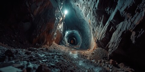 A tunnel with a bright light shining at the end. Can be used to represent hope, new beginnings, or a journey towards a goal - obrazy, fototapety, plakaty