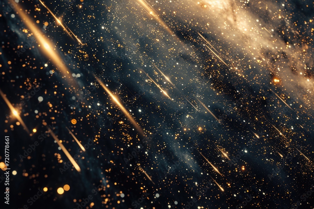 Poster A black and gold background filled with numerous stars. Perfect for adding a touch of elegance and sparkle to any design project