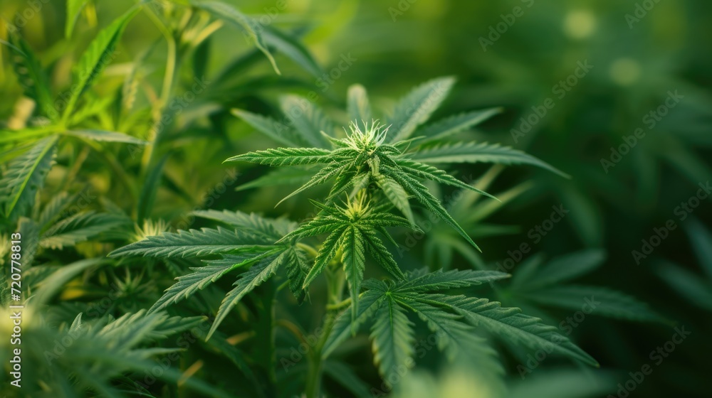Poster a detailed view of a plant with vibrant green leaves. this image can be used to showcase the beauty 