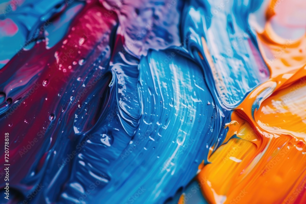 Aufkleber A close up view of a vibrant and colorful painting displayed on a table. This picture can be used to add a pop of color and artistic touch to any creative project