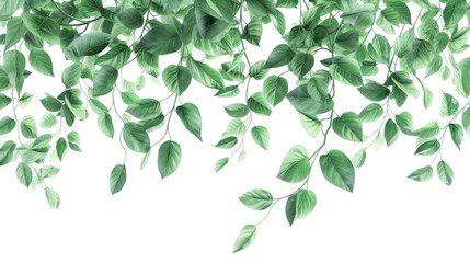 A bunch of green leaves hanging from a ceiling. Can be used to add a touch of nature and freshness to any interior space