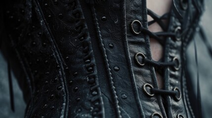 A detailed view of a person wearing a corset. This image can be used to showcase fashion, historical costumes, or body positivity