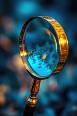 A close-up view of a magnifying glass attached to a stick. This image can be used for various purposes, such as investigating, searching for details, or exploring