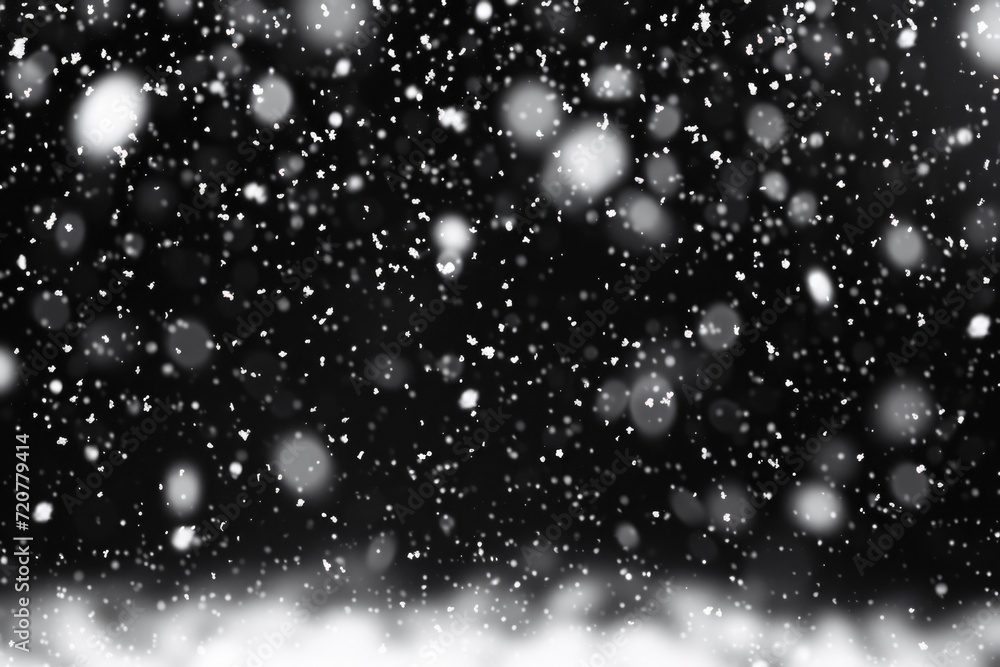 Poster a black and white photo capturing the beauty of falling snow. suitable for various uses