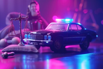 A toy police car placed on top of a table. Can be used for playtime or educational purposes - obrazy, fototapety, plakaty