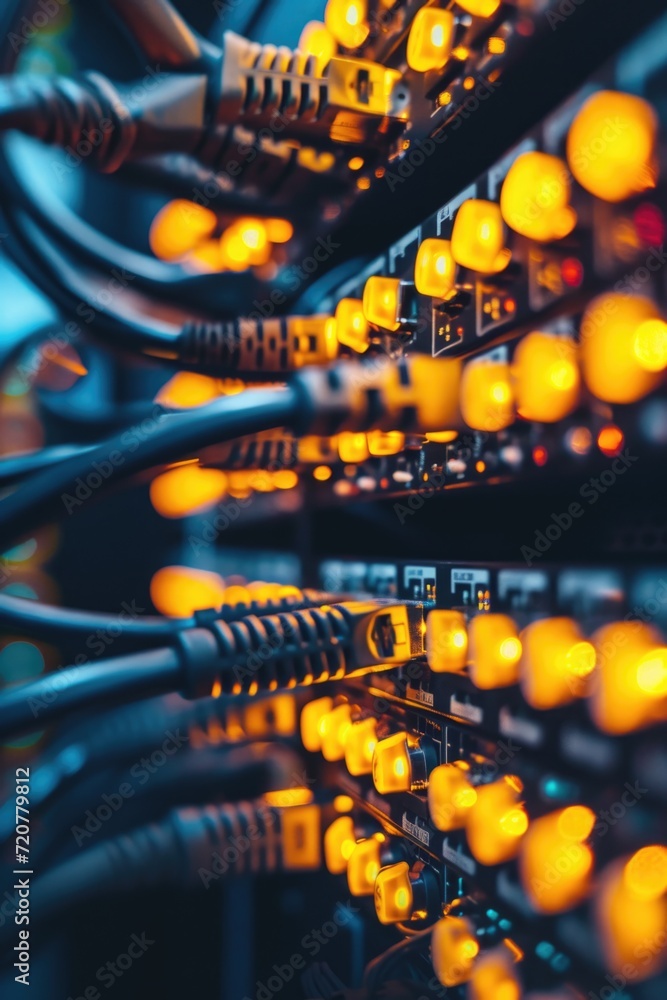 Poster a detailed close-up view of a bunch of wires. can be used to illustrate technology, connectivity, or