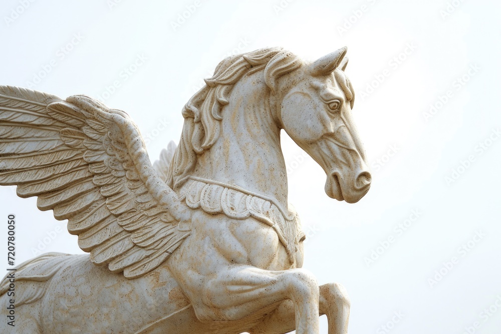 Poster A statue of a horse with majestic wings on its back. Perfect for adding a touch of elegance and fantasy to any setting